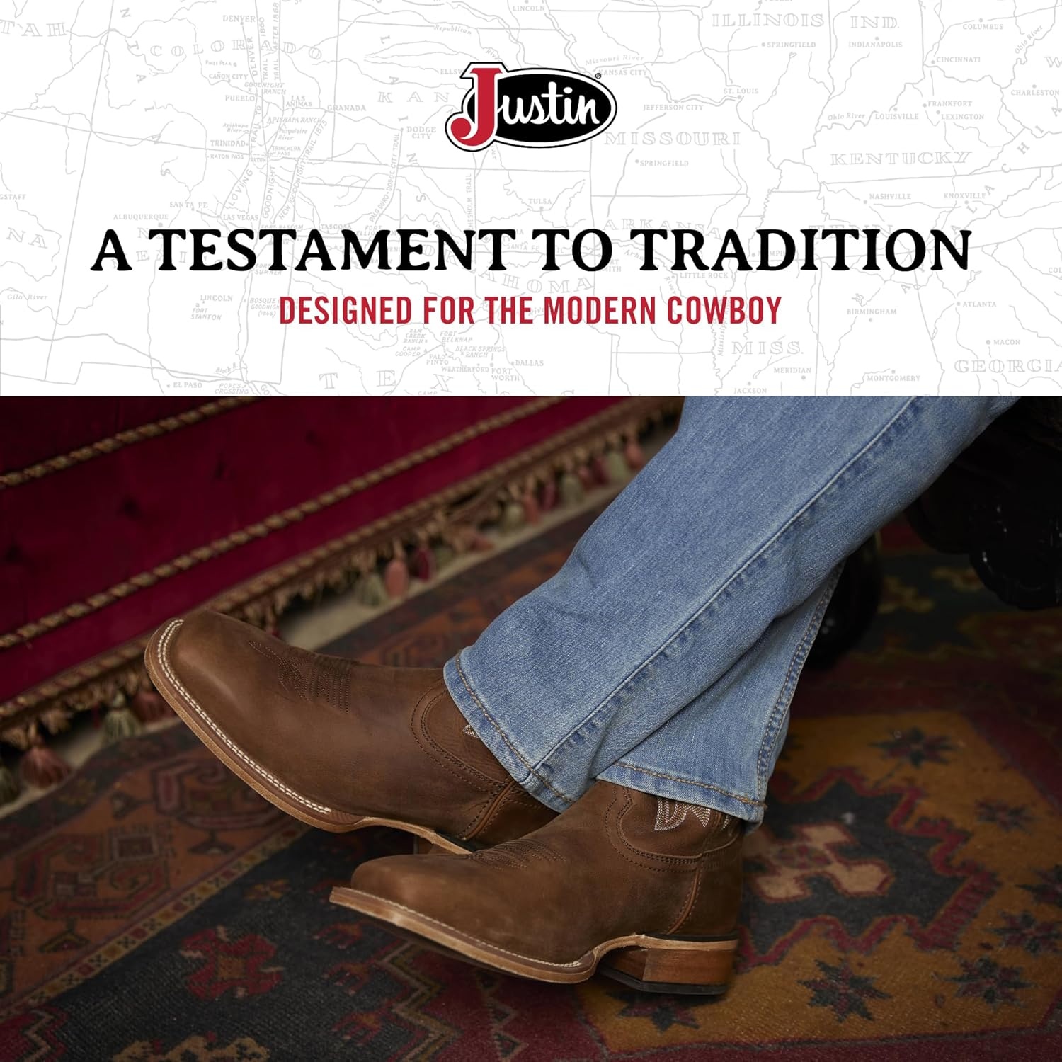 image:imageJustin Jackpot 11 Western Boots for Men Frontier Collection Square Toe Leather Mens Cowboy Boots with Comfort Footbed amp Heeled Leather OutsoleAged Bark