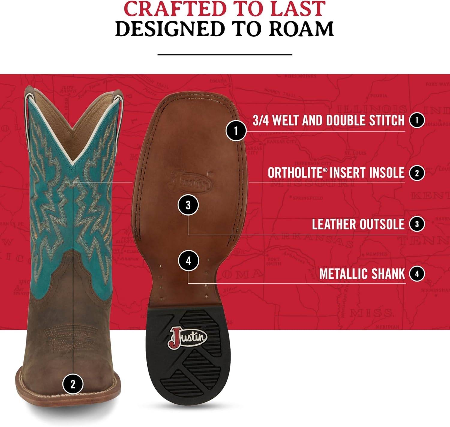 image:imageJustin Jackpot 11 Western Boots for Men Frontier Collection Square Toe Leather Mens Cowboy Boots with Comfort Footbed amp Heeled Leather OutsoleAged Bark