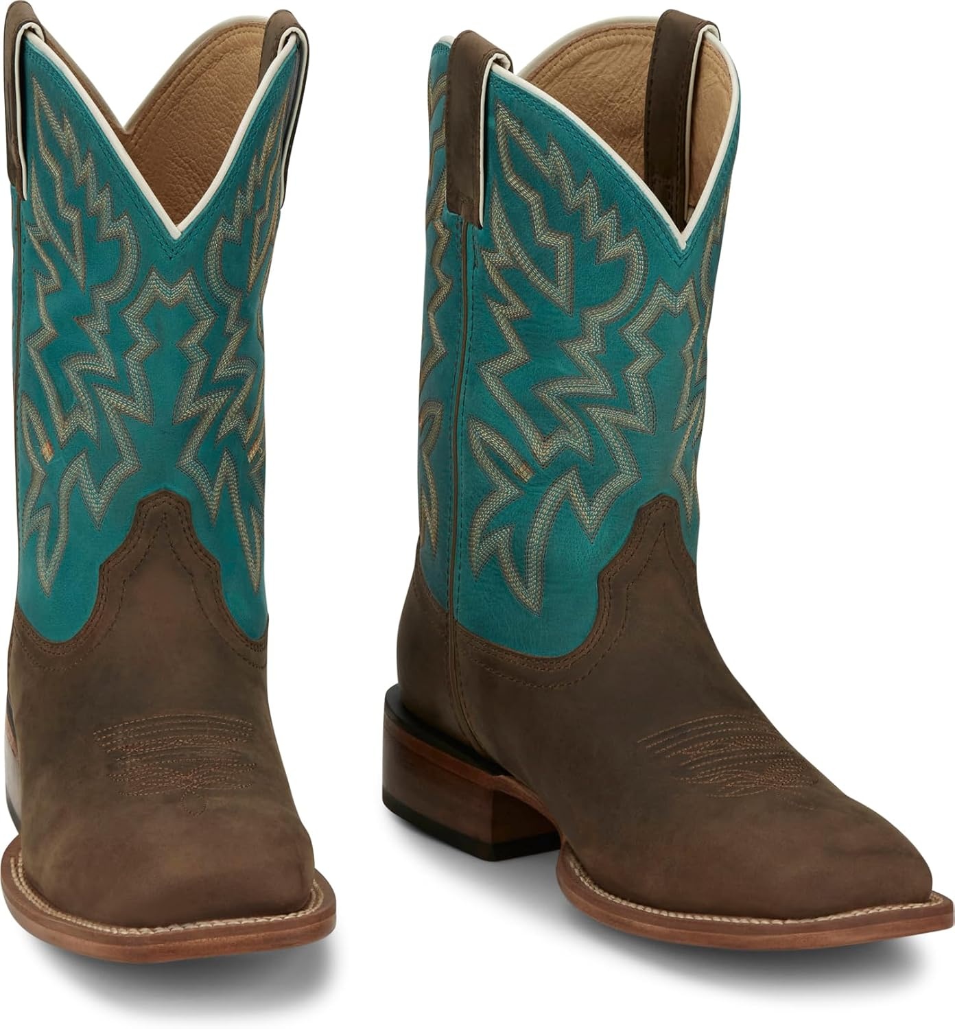 image:imageJustin Jackpot 11 Western Boots for Men Frontier Collection Square Toe Leather Mens Cowboy Boots with Comfort Footbed amp Heeled Leather OutsoleAged Bark