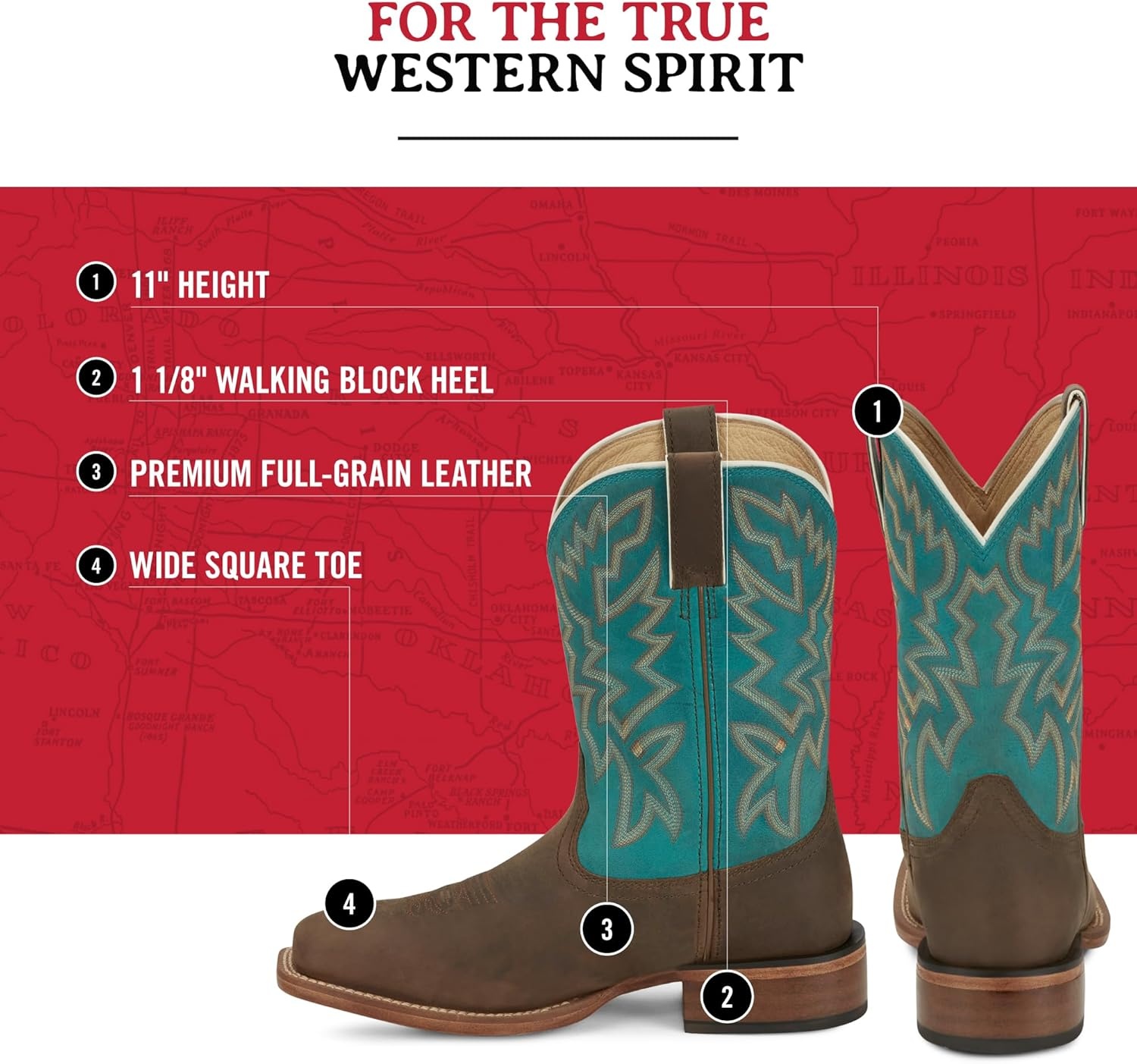 image:imageJustin Jackpot 11 Western Boots for Men Frontier Collection Square Toe Leather Mens Cowboy Boots with Comfort Footbed amp Heeled Leather OutsoleAged Bark