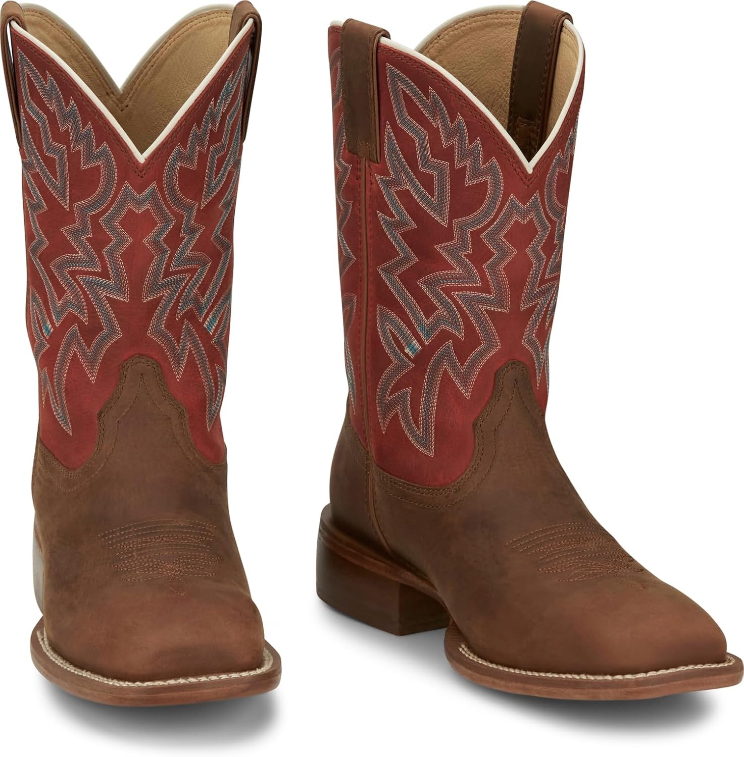 image:imageJustin Jackpot 11 Western Boots for Men Frontier Collection Square Toe Leather Mens Cowboy Boots with Comfort Footbed amp Heeled Leather OutsolePecan