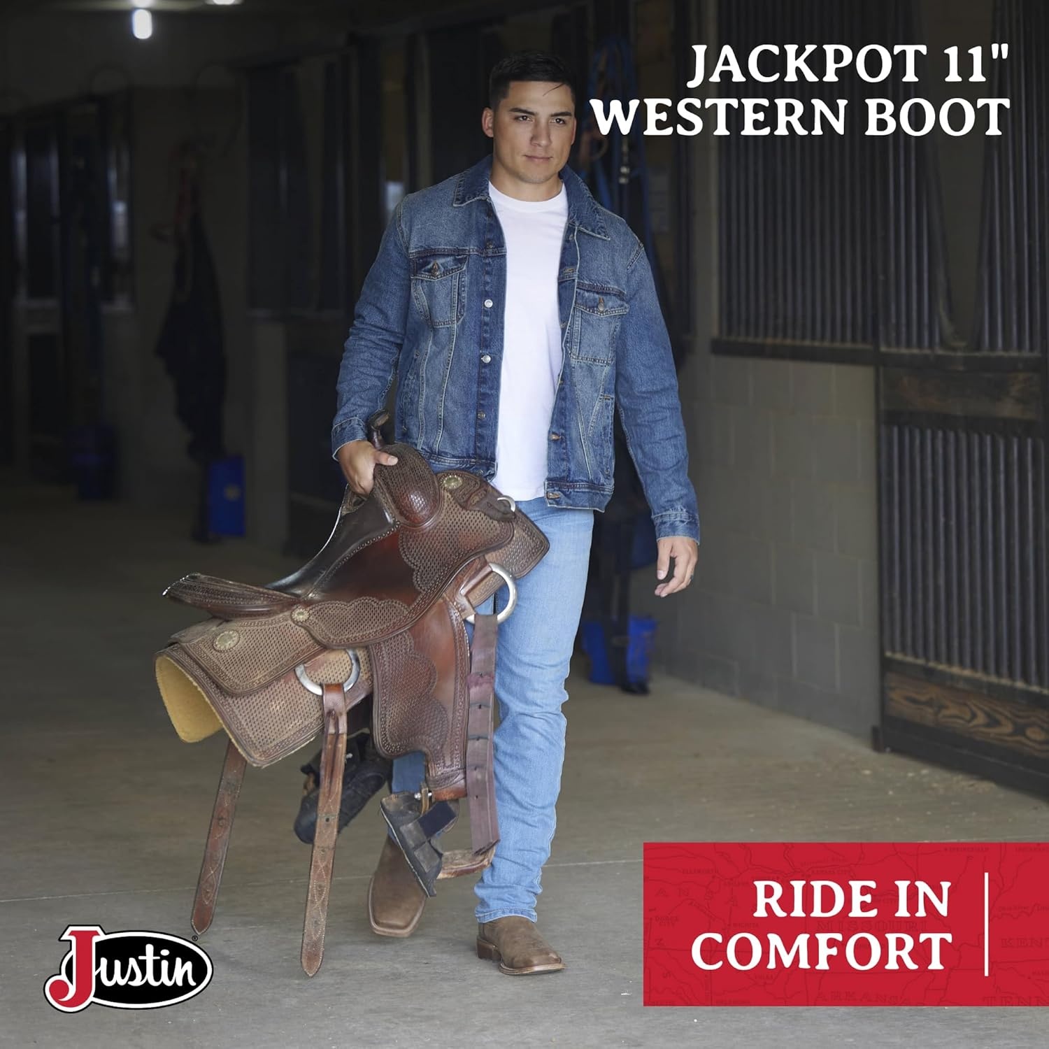 image:imageJustin Jackpot 11 Western Boots for Men Frontier Collection Square Toe Leather Mens Cowboy Boots with Comfort Footbed amp Heeled Leather OutsolePecan