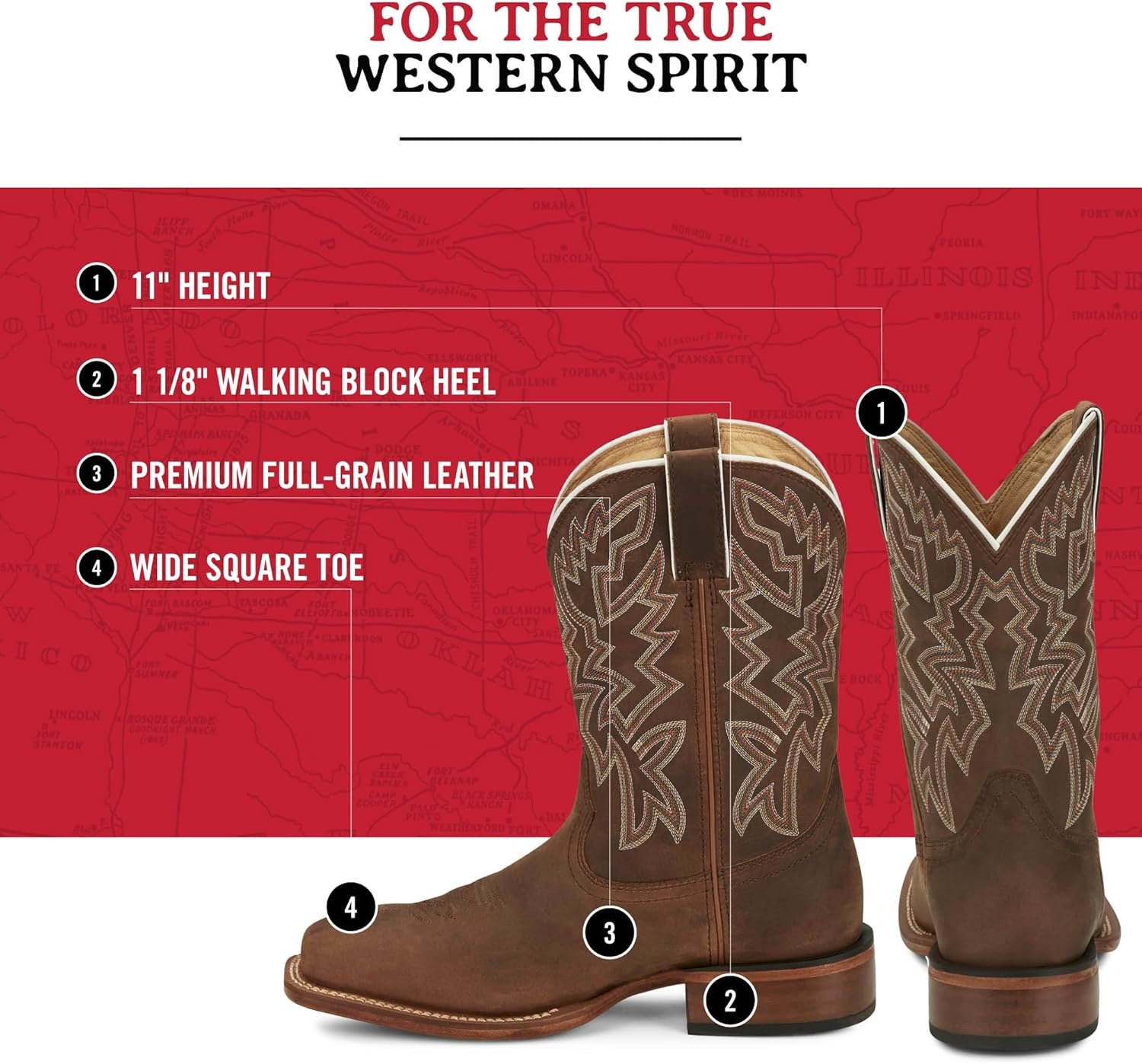 image:imageJustin Jackpot 11 Western Boots for Men Frontier Collection Square Toe Leather Mens Cowboy Boots with Comfort Footbed amp Heeled Leather OutsoleWalnut