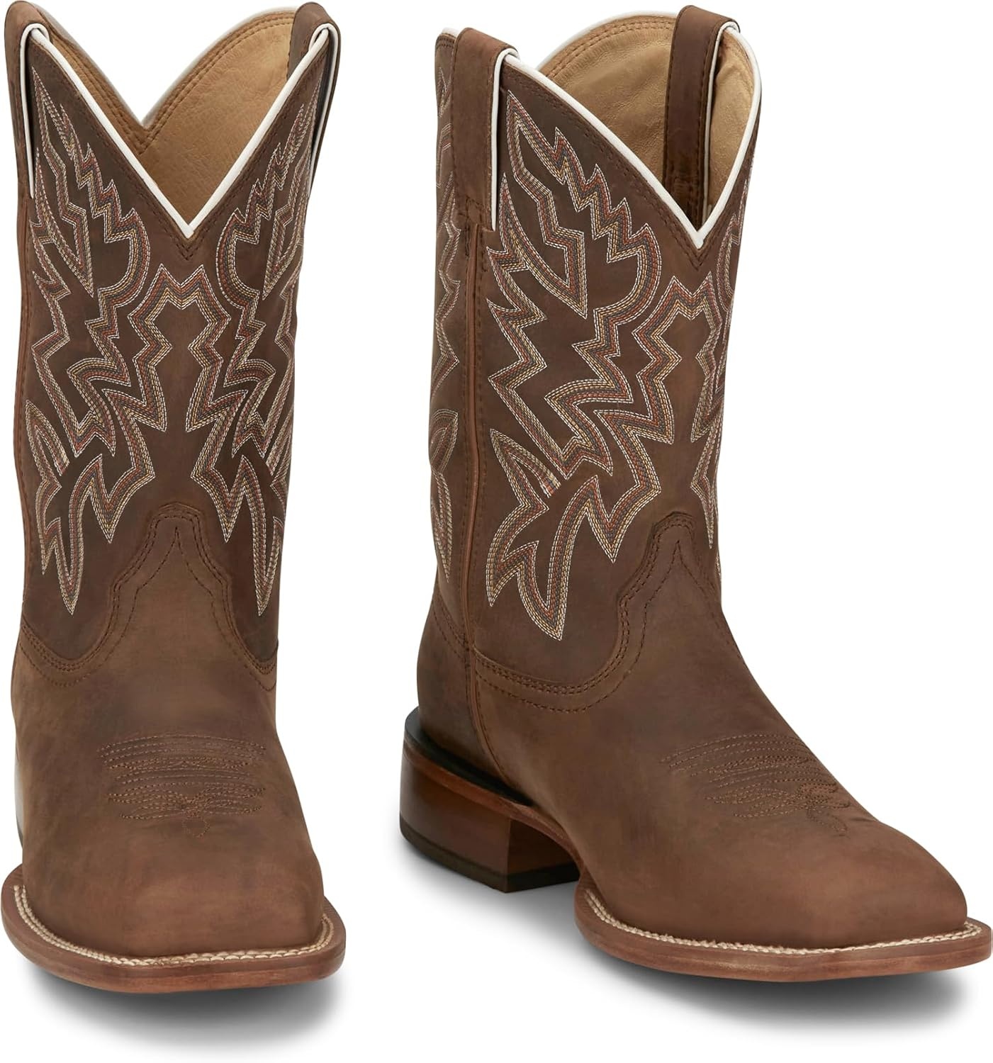image:imageJustin Jackpot 11 Western Boots for Men Frontier Collection Square Toe Leather Mens Cowboy Boots with Comfort Footbed amp Heeled Leather OutsoleWalnut