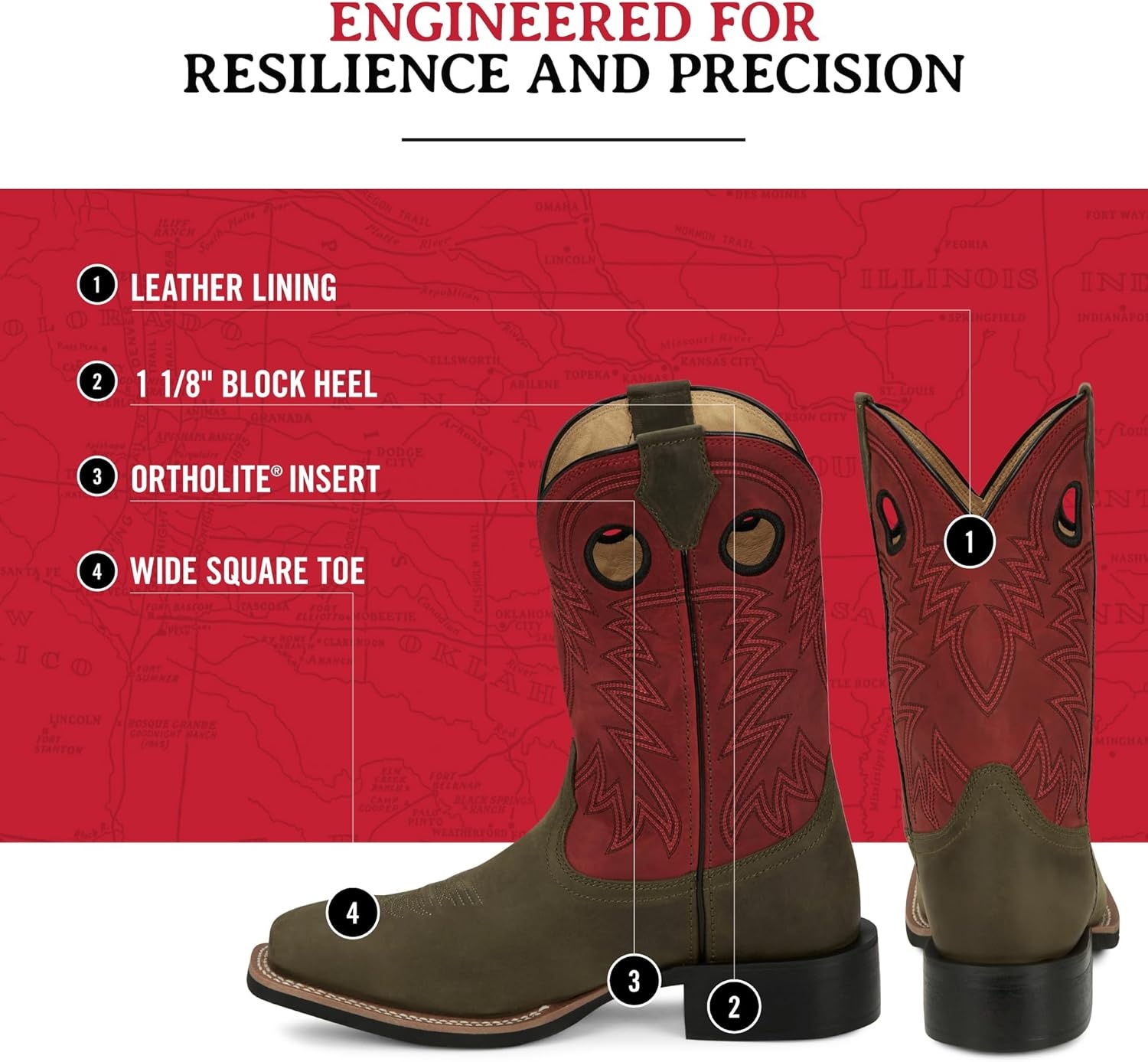 image:imageJustin Show Stopper 11 Western Boots for Men Frontier Collection Square Toe Leather Mens Cowboy Boots with Comfort Footbed Non Slip OutsoleAsh