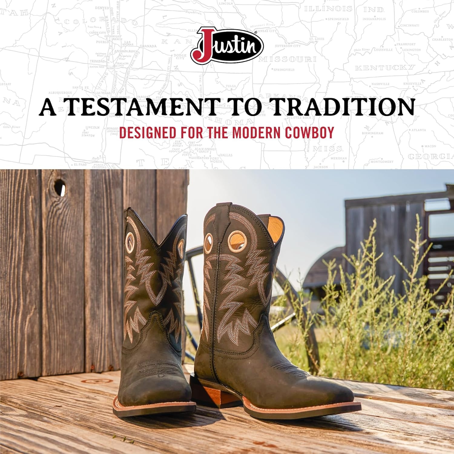 image:imageJustin Show Stopper 11 Western Boots for Men Frontier Collection Square Toe Leather Mens Cowboy Boots with Comfort Footbed Non Slip OutsoleAsh