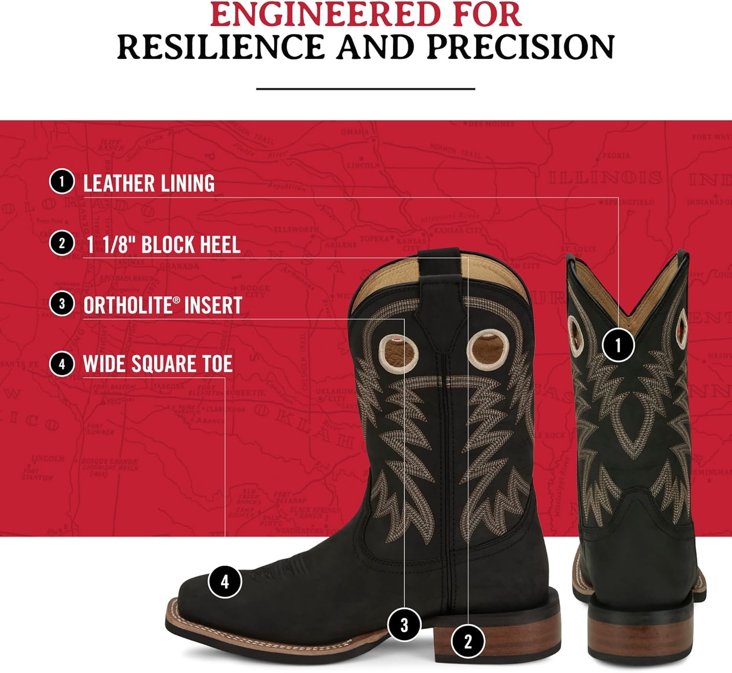 image:imageJustin Show Stopper 11 Western Boots for Men Frontier Collection Square Toe Leather Mens Cowboy Boots with Comfort Footbed Non Slip OutsoleBlack