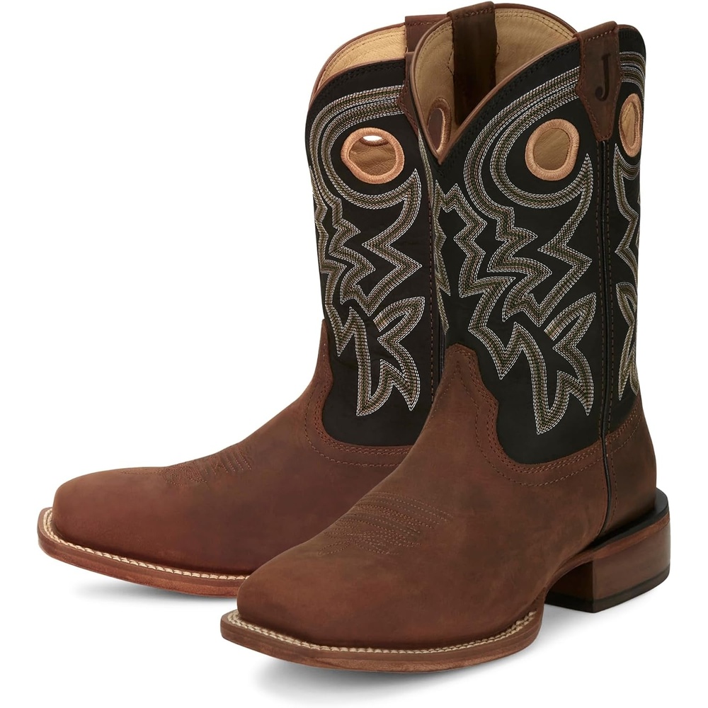 image:imageJustin Big News 11 Western Boots for Men Frontier Collection Square Toe Leather Mens Cowboy Boots with Comfort Footbed amp Heeled Leather OutsoleWalnut
