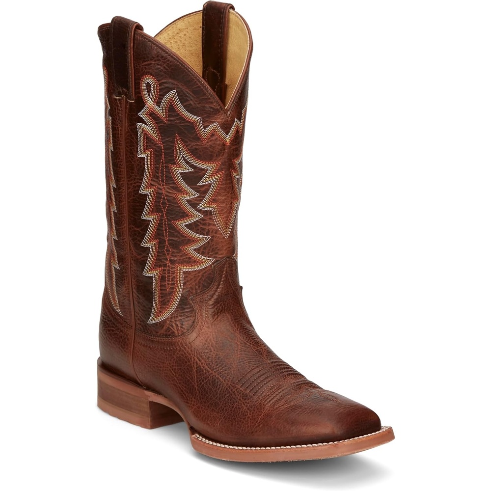 image:imageJustin Carsen 12 Square Toe Western Boot for Men HandDistressed Leather Bold Stitching Orthotic Comfort Rubber OutsoleBrown