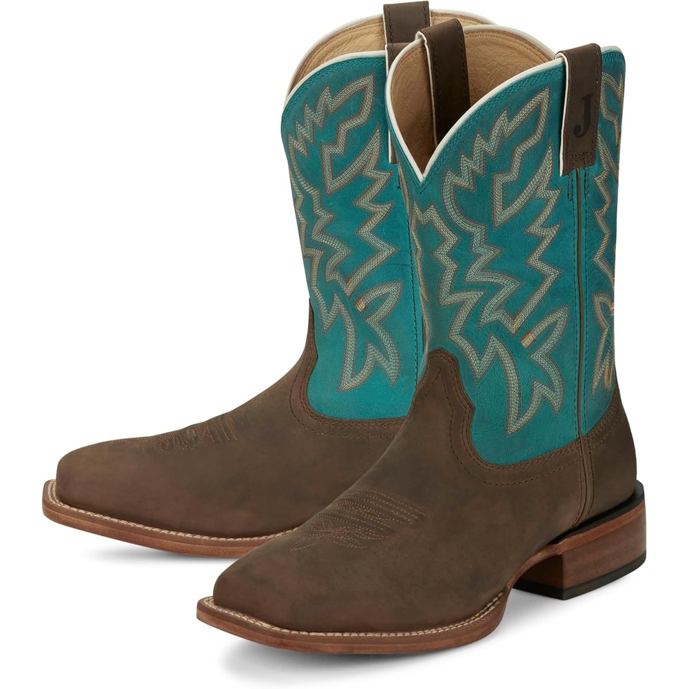 image:imageJustin Jackpot 11 Western Boots for Men Frontier Collection Square Toe Leather Mens Cowboy Boots with Comfort Footbed amp Heeled Leather OutsoleAged Bark