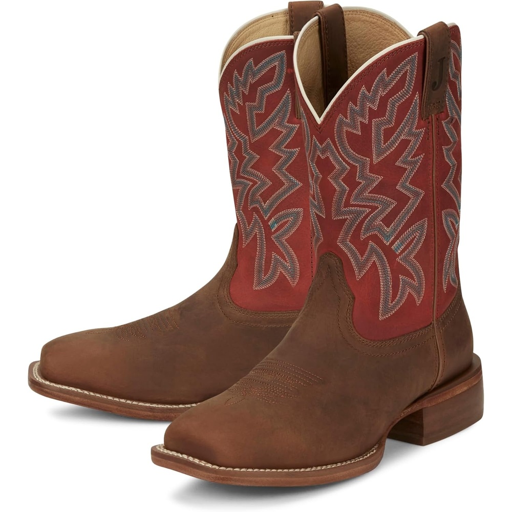 image:imageJustin Jackpot 11 Western Boots for Men Frontier Collection Square Toe Leather Mens Cowboy Boots with Comfort Footbed amp Heeled Leather OutsolePecan