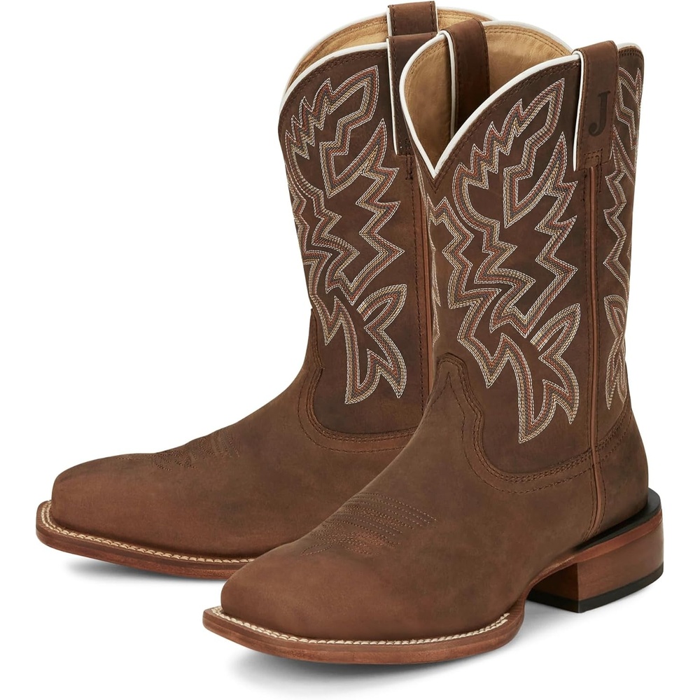 image:imageJustin Jackpot 11 Western Boots for Men Frontier Collection Square Toe Leather Mens Cowboy Boots with Comfort Footbed amp Heeled Leather OutsoleWalnut
