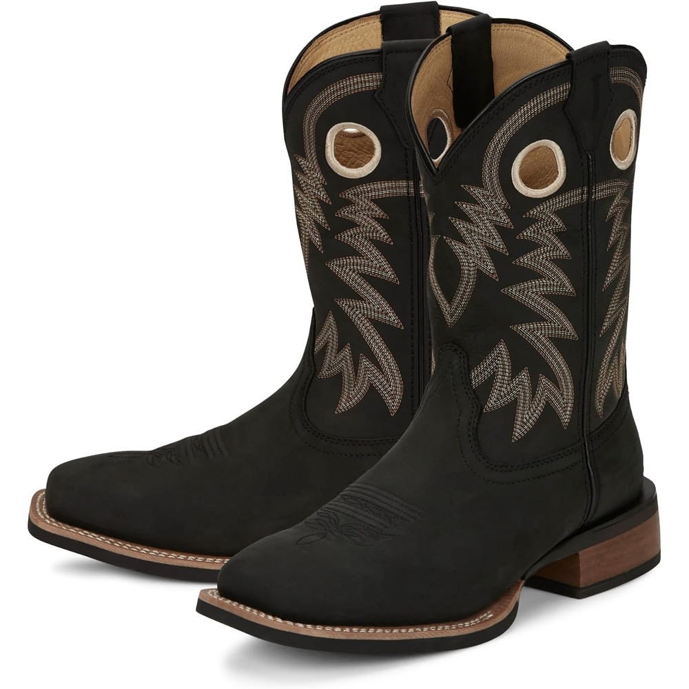 image:imageJustin Show Stopper 11 Western Boots for Men Frontier Collection Square Toe Leather Mens Cowboy Boots with Comfort Footbed Non Slip OutsoleBlack