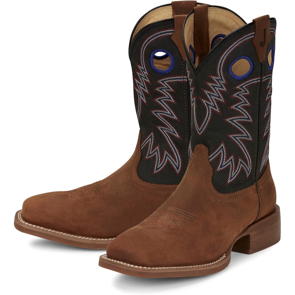 image:imageJustin Show Stopper 11 Western Boots for Men Frontier Collection Square Toe Leather Mens Cowboy Boots with Comfort Footbed Non Slip OutsolePecan