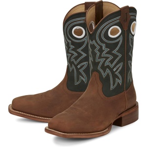 image:imageJustin Big News 11 Western Boots for Men  Frontier Collection  Square Toe Leather Mens Cowboy Boots with Comfort Footbed amp Heeled Leather OutsolePecan