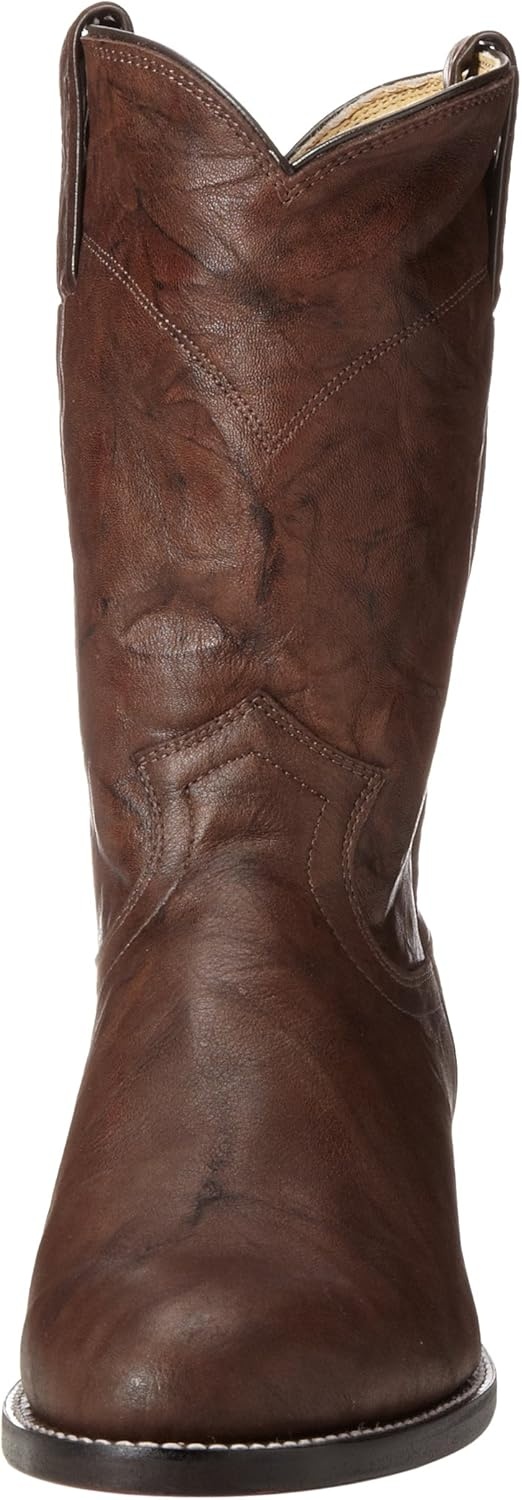 image:imageJustin Jackson 10 Roper Cowboy Boots for Men Round Toe FullGrain Leather Upper JFlex Comfort System and HandNailed Leather OutsoleDark Brown