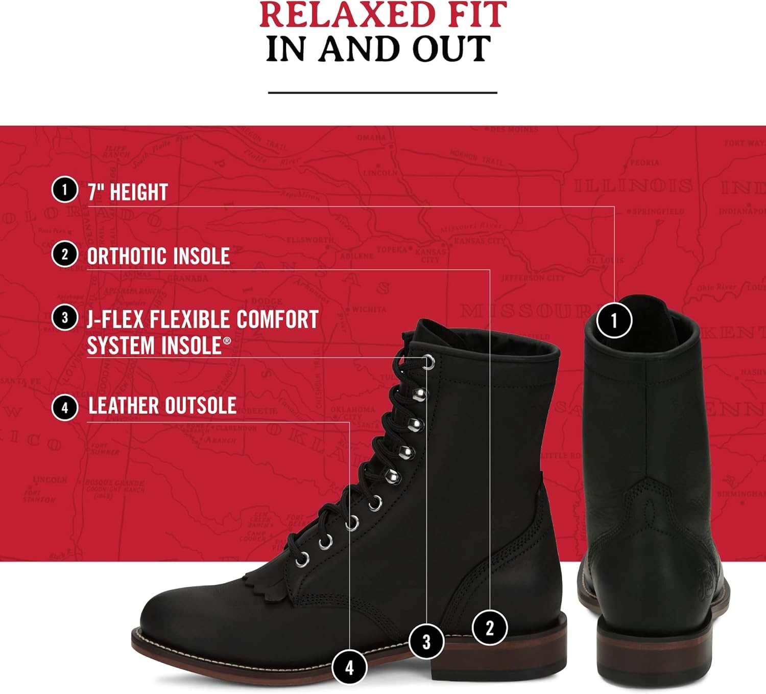 image:imageJustin Mckean 7 LaceUp Roper Womens Western Boot Durable Leather Casual Style Comfortable FootwearBlack