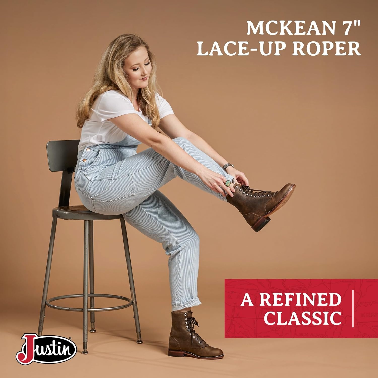 image:imageJustin Mckean 7 LaceUp Roper Womens Western Boot Durable Leather Casual Style Comfortable FootwearBlack