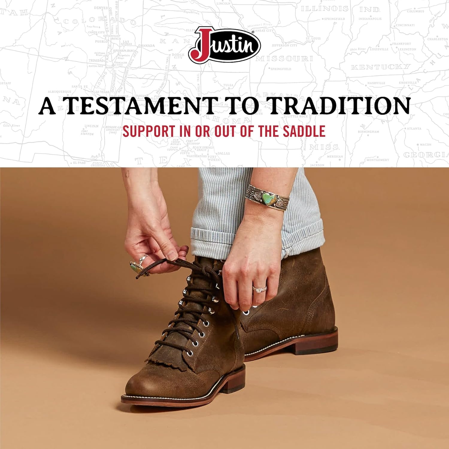 image:imageJustin Mckean 7 LaceUp Roper Womens Western Boot Durable Leather Casual Style Comfortable FootwearBrown