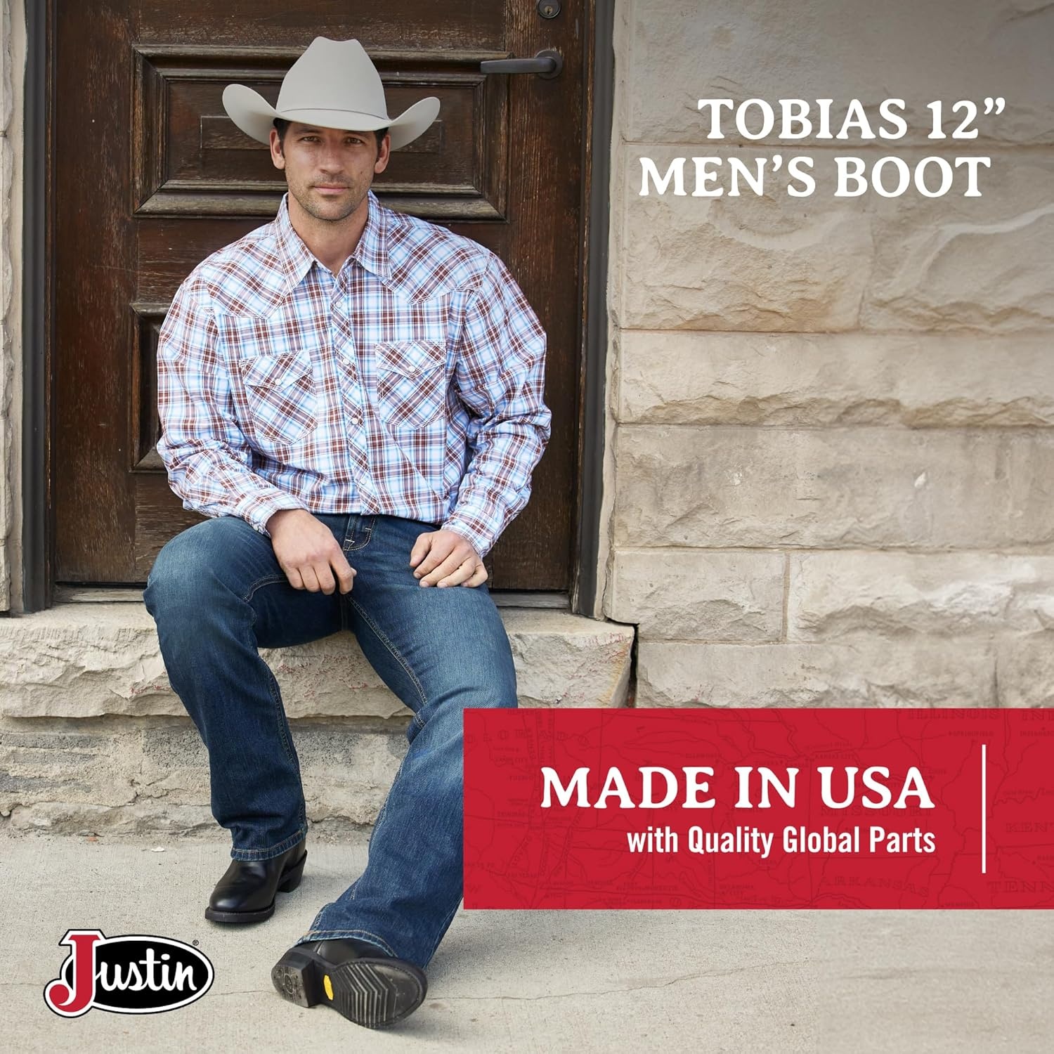 image:imageJustin Mens Tobias 12 Western BootBlack