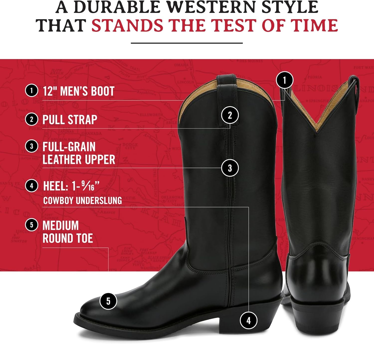 image:imageJustin Mens Tobias 12 Western BootBlack