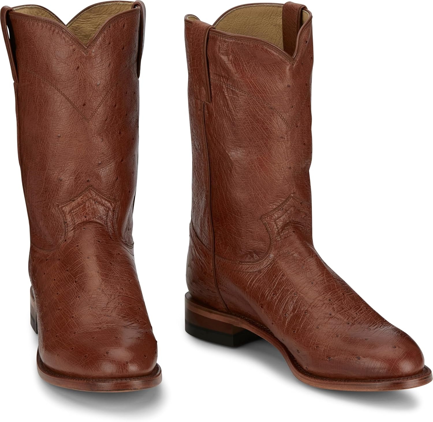 image:imageJustin Stinson 10 Smooth Ostrich Roper Mens Western Boots Premium Exotic Leather Durable Construction Stylish DesignCognac