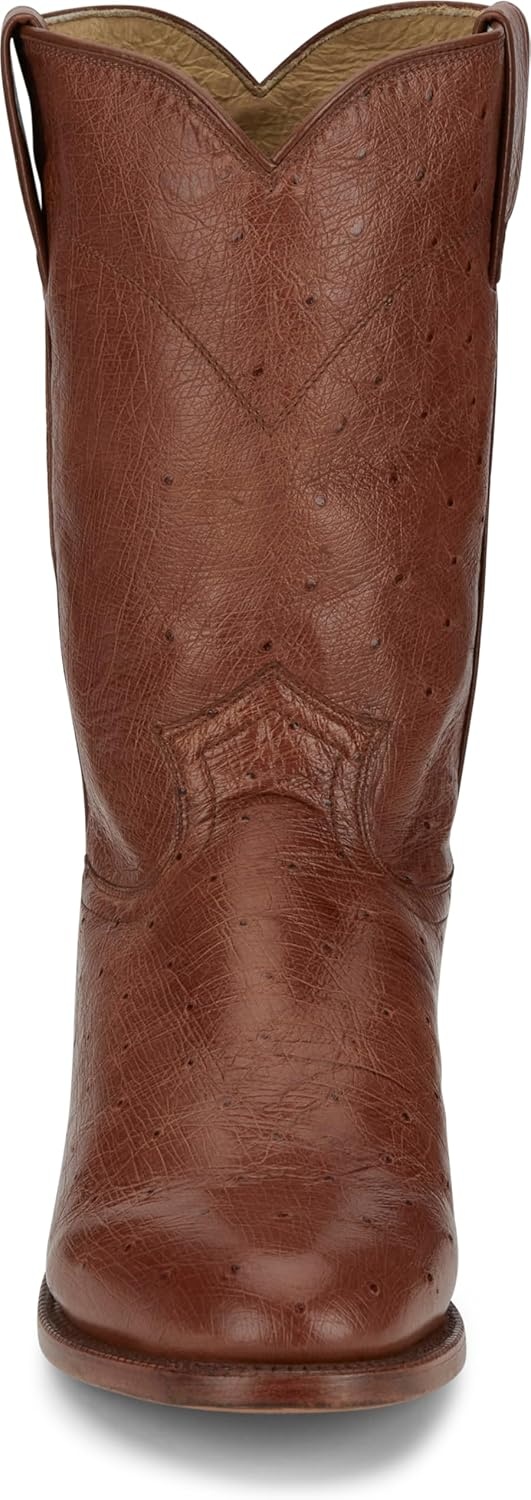 image:imageJustin Stinson 10 Smooth Ostrich Roper Mens Western Boots Premium Exotic Leather Durable Construction Stylish DesignCognac