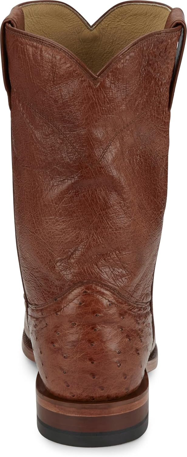 image:imageJustin Stinson 10 Smooth Ostrich Roper Mens Western Boots Premium Exotic Leather Durable Construction Stylish DesignCognac