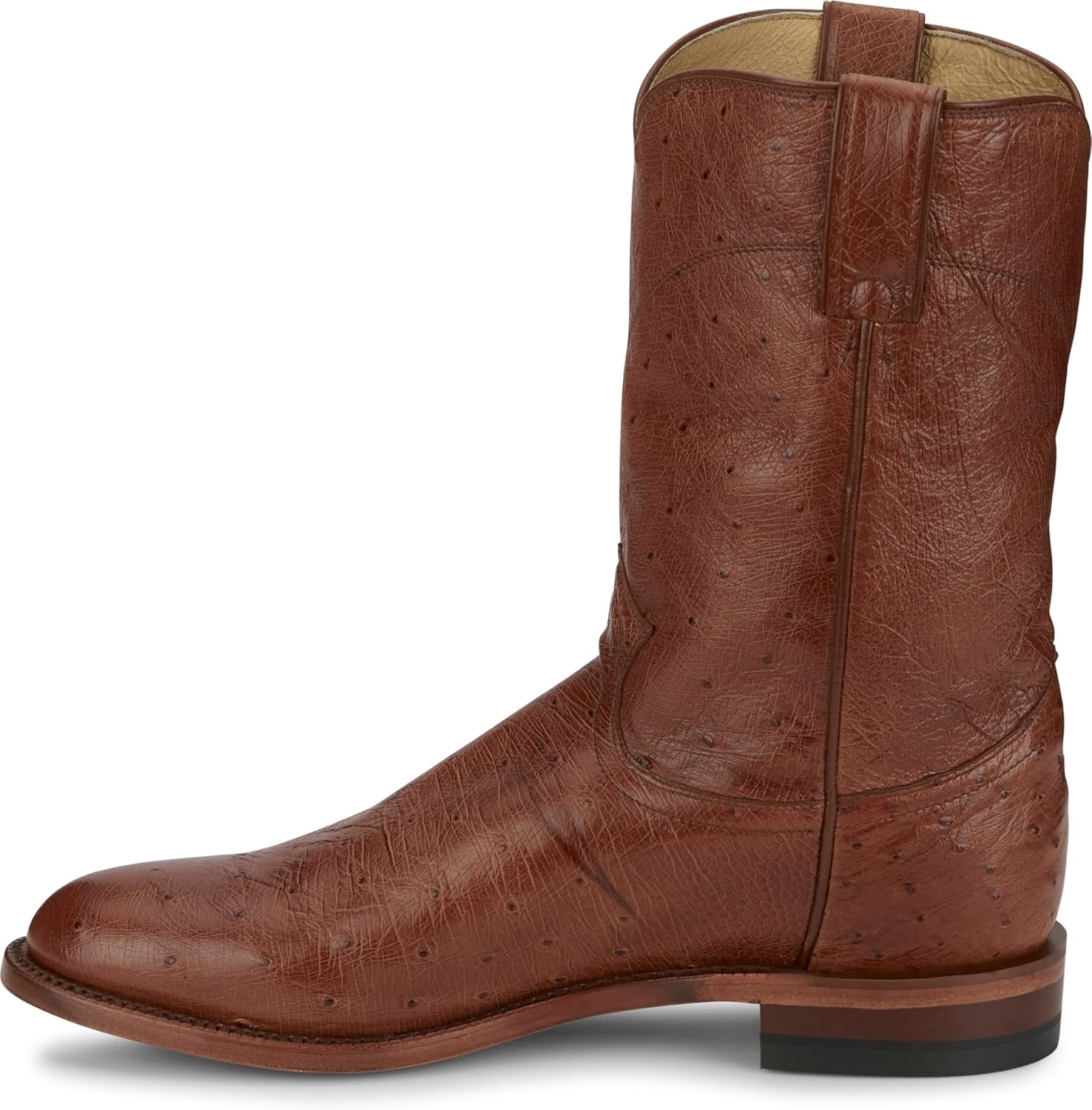 image:imageJustin Stinson 10 Smooth Ostrich Roper Mens Western Boots Premium Exotic Leather Durable Construction Stylish DesignCognac