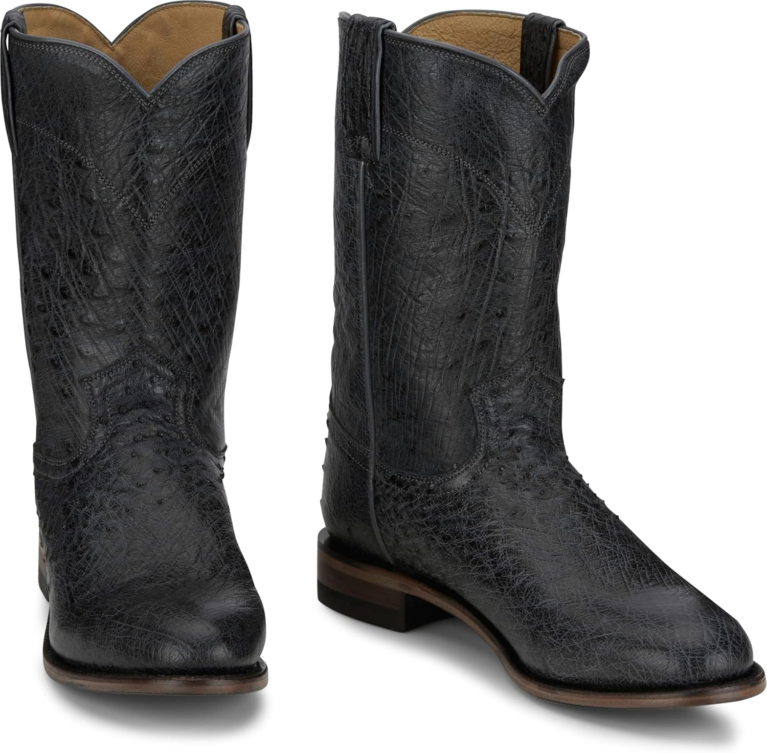 image:imageJustin Stinson 10 Smooth Ostrich Roper Mens Western Boots Premium Exotic Leather Durable Construction Stylish DesignGrey Vale