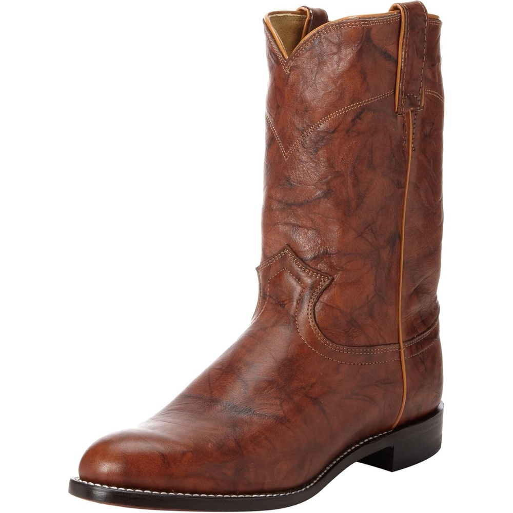 image:imageJustin Jackson 10 Roper Cowboy Boots for Men Round Toe FullGrain Leather Upper JFlex Comfort System and HandNailed Leather OutsoleChestnut