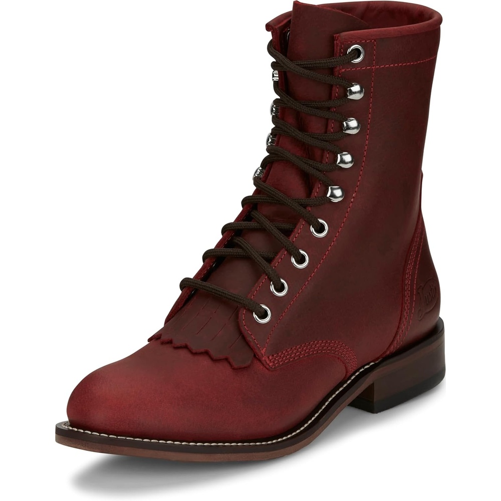 image:imageJustin Mckean 7 LaceUp Roper Womens Western Boot Durable Leather Casual Style Comfortable FootwearRed