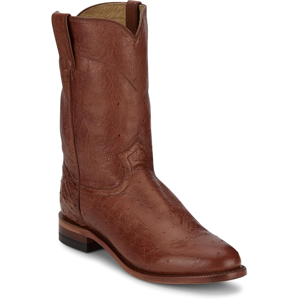 image:imageJustin Stinson 10 Smooth Ostrich Roper Mens Western Boots Premium Exotic Leather Durable Construction Stylish DesignCognac