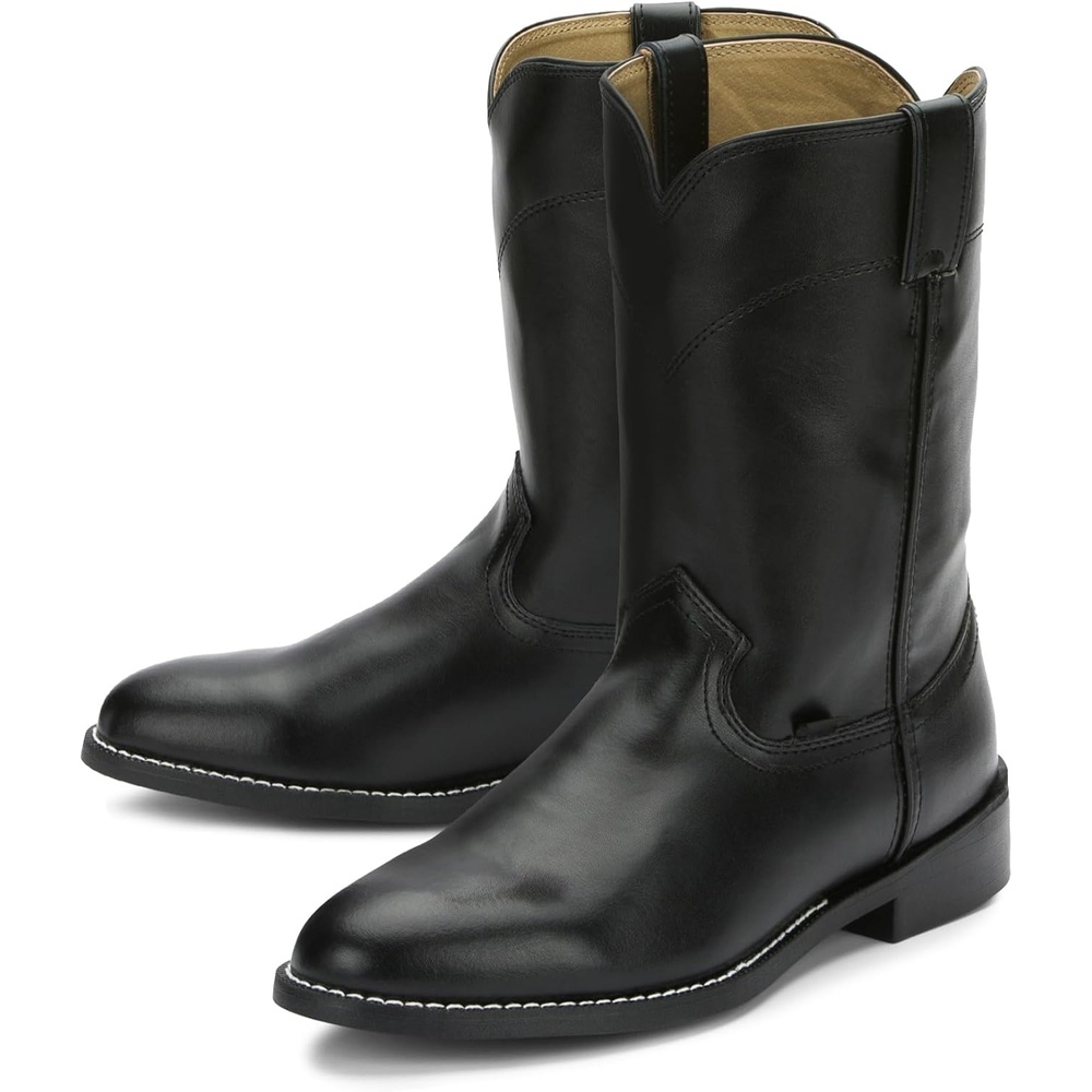 image:imageJustin Temple 10 Roper Cowboy Boots for Men Durable PullOn Round Toe Cowhide Boots with Covered Cushion Insole and TripleDensity Insole BoardBlack