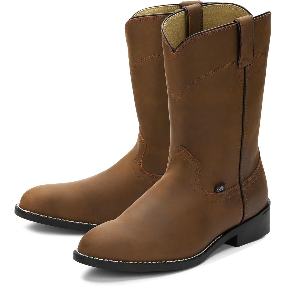 image:imageJustin Temple 10 Roper Cowboy Boots for Men Durable PullOn Round Toe Cowhide Boots with Covered Cushion Insole and TripleDensity Insole BoardClay Brown