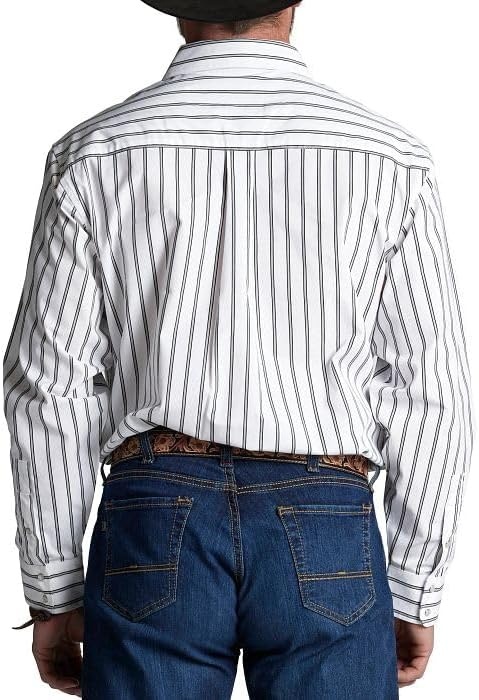 image:imageJustin HJ1508 HJ Sons Two Pocket Shirt Mens WesternStyle Long Sleeve Snap Closure WrinkleFreeBlack and White Stripe