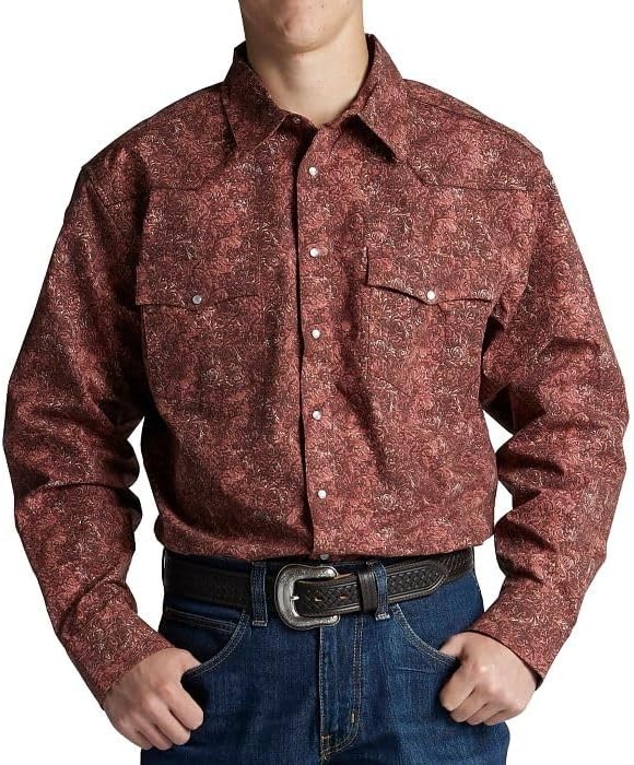 image:imageJustin HJ1508 HJ Sons Two Pocket Shirt Mens WesternStyle Long Sleeve Snap Closure WrinkleFreeFloral Leather Print