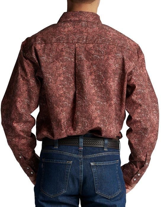 image:imageJustin HJ1508 HJ Sons Two Pocket Shirt Mens WesternStyle Long Sleeve Snap Closure WrinkleFreeFloral Leather Print