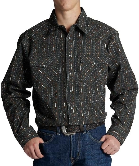 image:imageJustin HJ1508 HJ Sons Two Pocket Shirt Mens WesternStyle Long Sleeve Snap Closure WrinkleFreeSerapa Strip Print