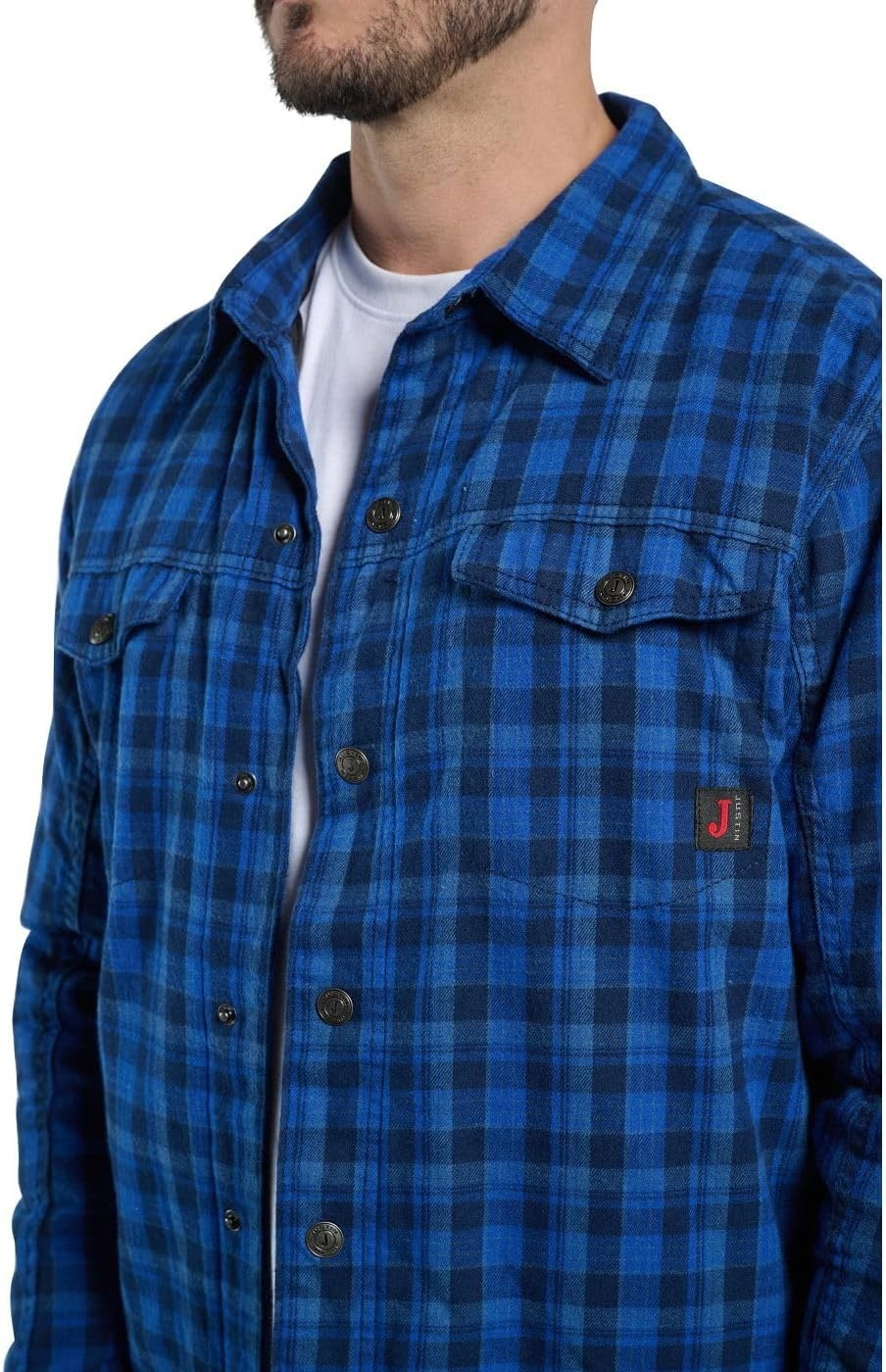 image:imageJustin J1458 Jackson Shacket Stylish Mens Plaided Shirt Casual ButtonDown Warm Flannel LayerNavy Plaid