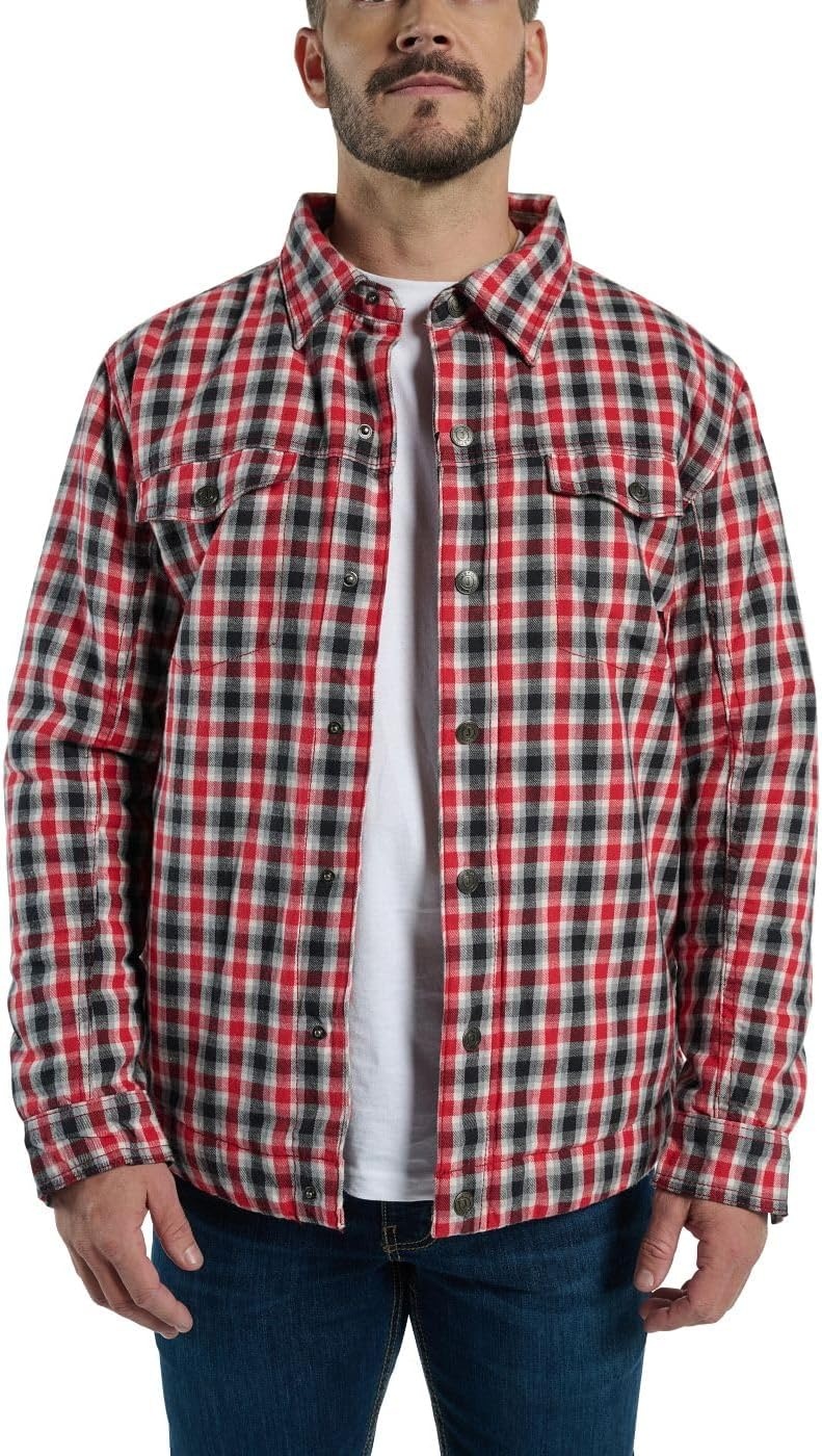 image:imageJustin J1458 Jackson Shacket Stylish Mens Plaided Shirt Casual ButtonDown Warm Flannel LayerRed and Black Plaid
