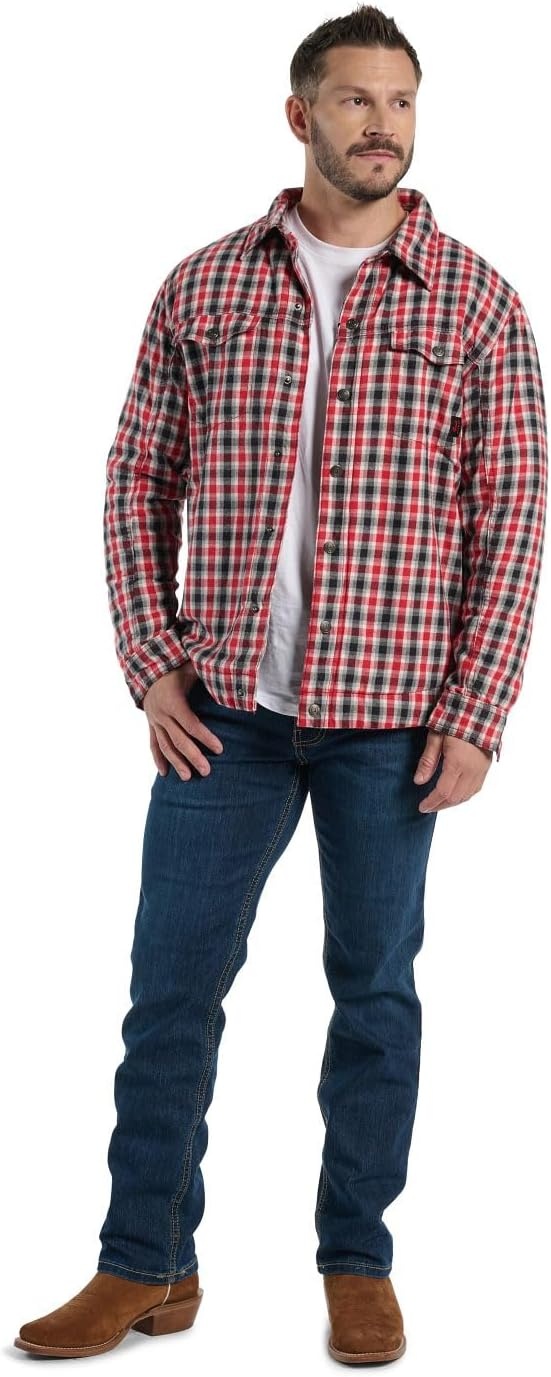 image:imageJustin J1458 Jackson Shacket Stylish Mens Plaided Shirt Casual ButtonDown Warm Flannel LayerRed and Black Plaid