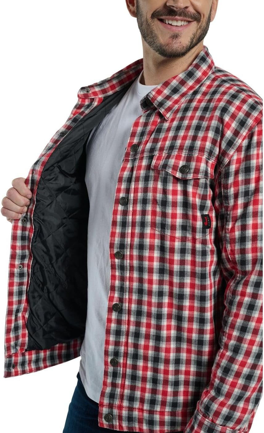 image:imageJustin J1458 Jackson Shacket Stylish Mens Plaided Shirt Casual ButtonDown Warm Flannel LayerRed and Black Plaid