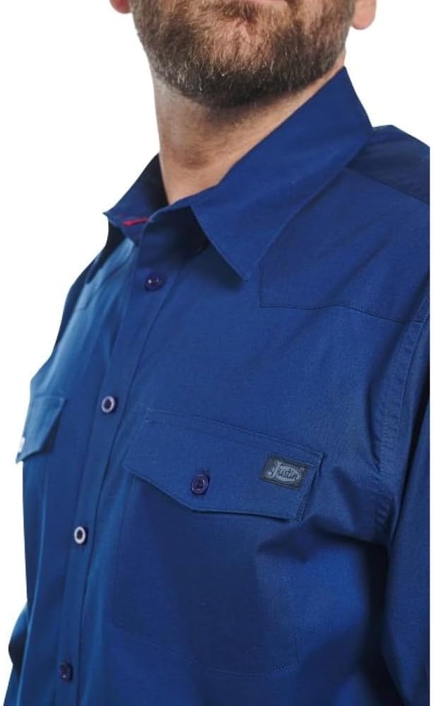 image:imageJustin J1500 Team Shirt Two Pocket Button Down Mens Classic Fit Lightweight Short Sleeve Perfect for Casual OutingsBlue Depth