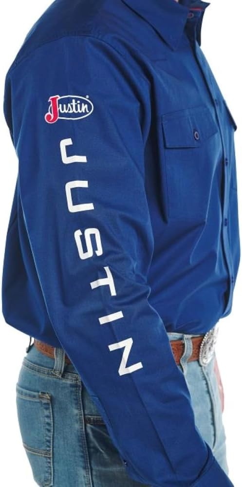 image:imageJustin J1500 Team Shirt Two Pocket Button Down Mens Classic Fit Lightweight Short Sleeve Perfect for Casual OutingsBlue Depth
