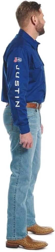 image:imageJustin J1500 Team Shirt Two Pocket Button Down Mens Classic Fit Lightweight Short Sleeve Perfect for Casual OutingsBlue Depth