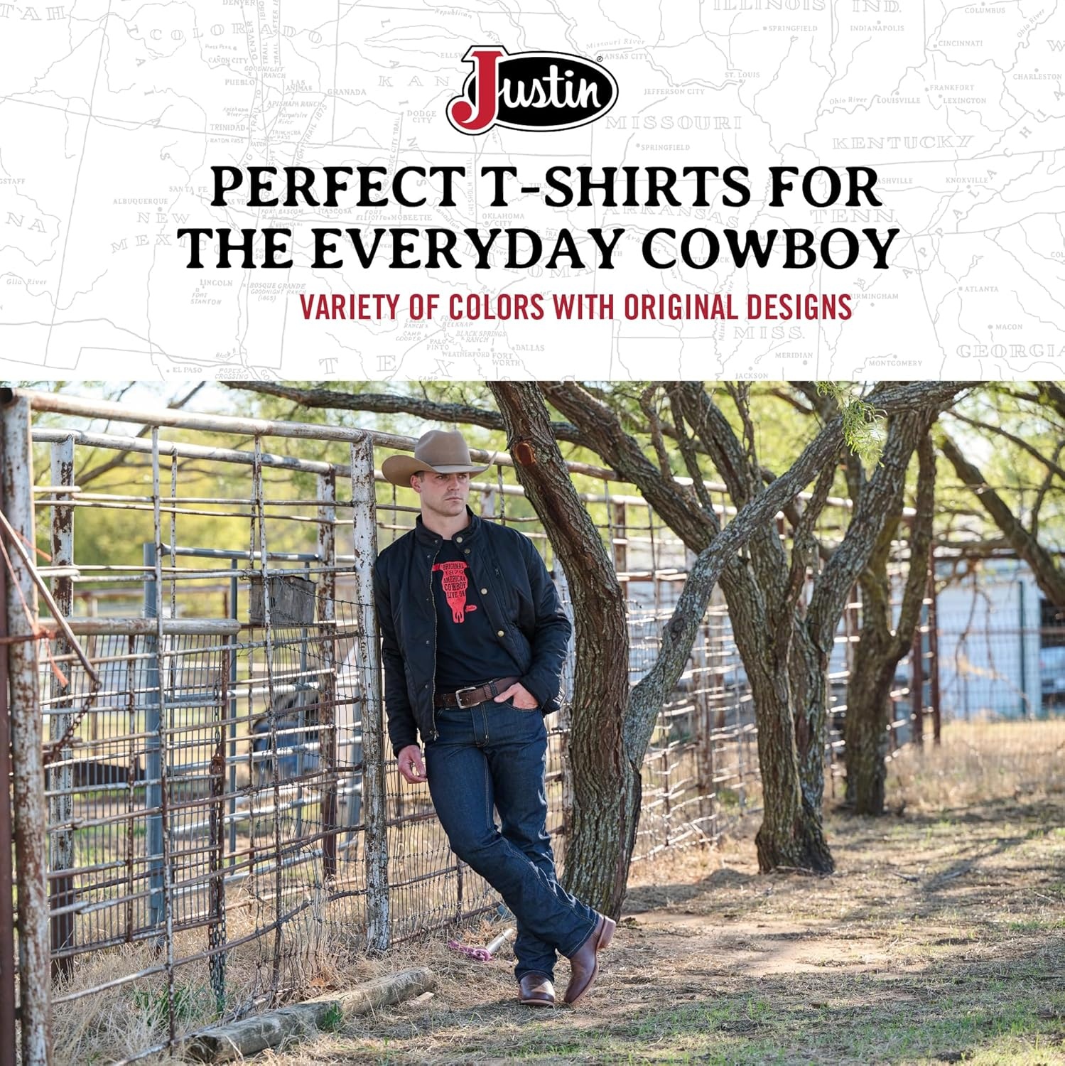 image:imageJustin JG3176 Mens Cowboy Live On Tee Western Graphic Shirt Vintage Style Casual Short Sleeve Comfortable Cotton BlendBlack