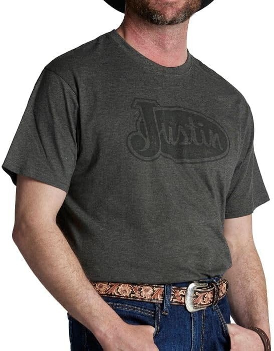 image:imageJustin Logo Tee for Men Comfortable Western Style TShirt Soft CottonPolyester Blend Tagless Neck Everyday WearCharcoal Grey