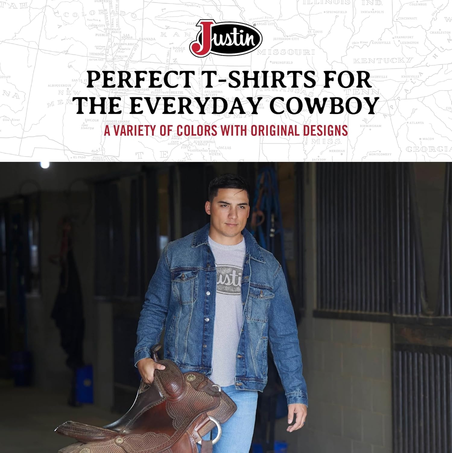 image:imageJustin Logo Tee for Men Comfortable Western Style TShirt Soft CottonPolyester Blend Tagless Neck Everyday WearRust Heather