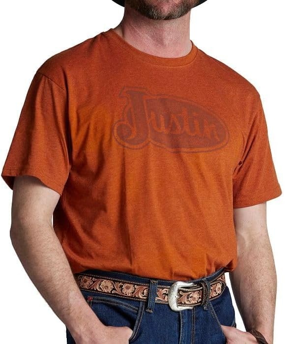 image:imageJustin Logo Tee for Men Comfortable Western Style TShirt Soft CottonPolyester Blend Tagless Neck Everyday WearRust Heather